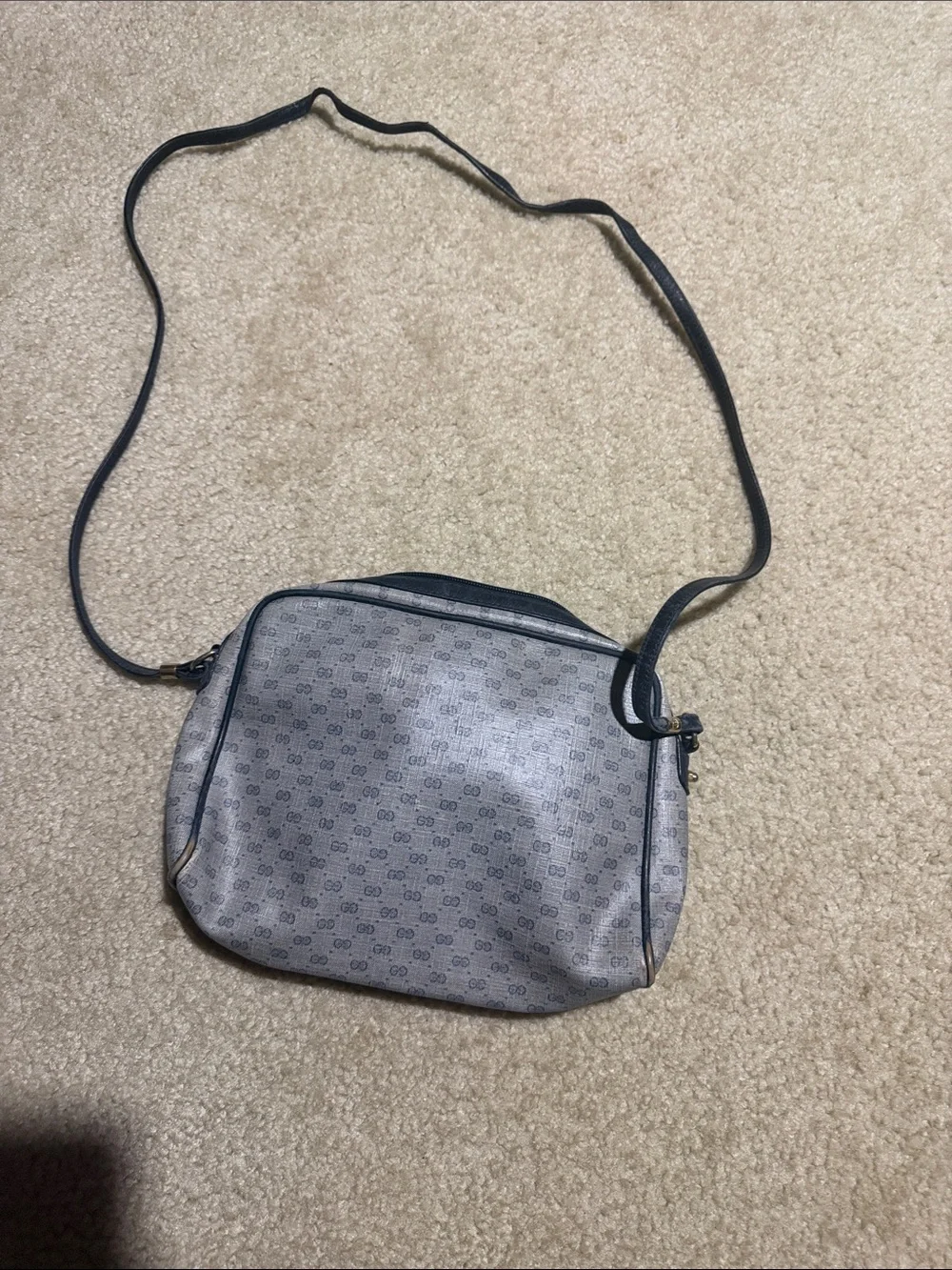Vintage Gucci Gray Patterned Crossbody Bag with Adjustable Black Strap
